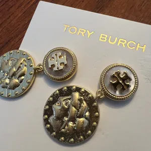 Tory Burch Gold and Mother of Pearl Medallion Earrings thumbnail 3