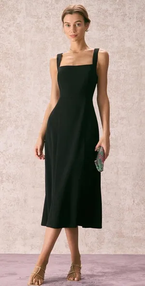 RIHOAS The Black Square Neck Sheath Midi Dress thumbnail 1
