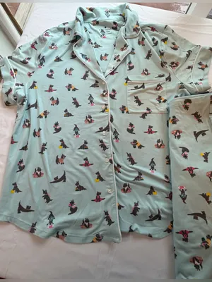 Kate Spade Large Scottie Dog Pajama Set Blue Short Sleeve Lounge Sleepwear NWT thumbnail 7