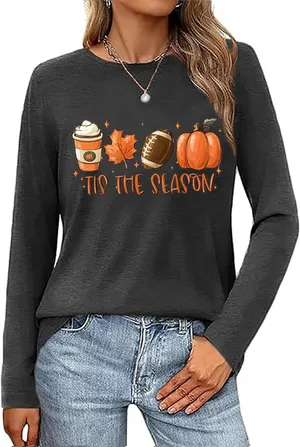 Tis the Season Fall Football Pumpkin Spice long sleeve black tshirt size XL thumbnail 1