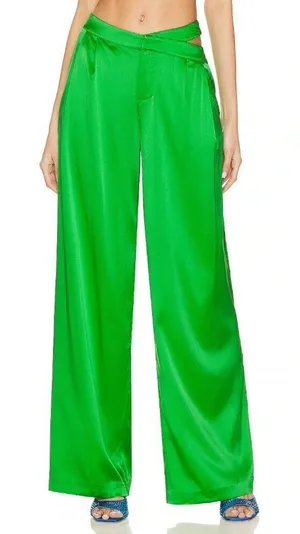 SEROYA Zarri Silk Wide Leg Pant Kelly Green Womens Size Small thumbnail 1