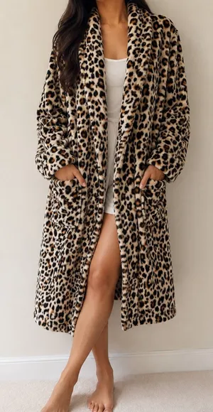 Victoria’s Secret Leopard Print Plush Robe XS/S Open Front Y2K Cozy thumbnail 1