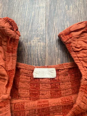 Altar'd State Burnt Orange Smocked Tiered Ruffle Puff Sleeve Boho Mini Dress- XS thumbnail 3