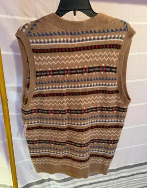 Old Navy Fair Isle Sweater Vest | Brown Patterned Button Front | Size S NWT thumbnail 2