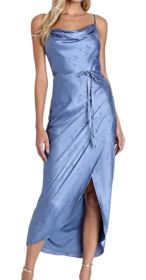 NWOT Lulus Sophisticated Sight Periwinkle Satin Jacquard Cowl Midi Dress XXL thumbnail 1