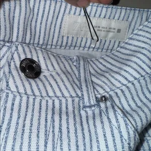 Zara Blue and White Striped Straight Leg Jeans thumbnail 4
