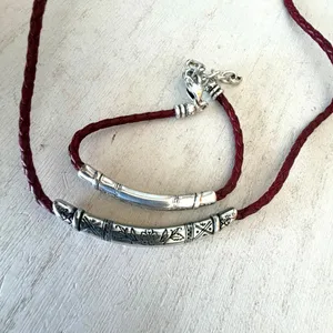 Brighton Red Braided Leather Necklace & Bracelet Set Silver Tone Floral thumbnail 9