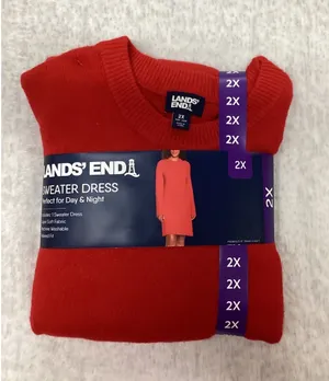 Lands End Womens Plus 2X Red Knit‎ Sweater Dress Crew Neck Relaxed Fit New thumbnail 1