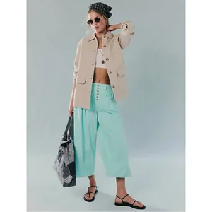 Free People Bohemian LagenLook Lucy Linen Chore Coat Neutral Natural Large thumbnail 4