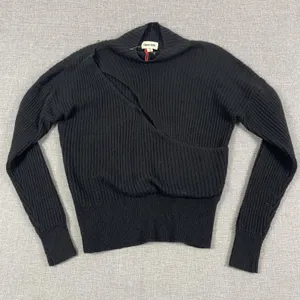 Open Edit‎ Sweater Womens XXS Black Mock Neck Ribbed Chunky-Knit Pullover thumbnail 1