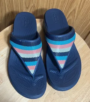 CROCS Navy Blue Sandal with Multicolor Striped Strap thumbnail 1