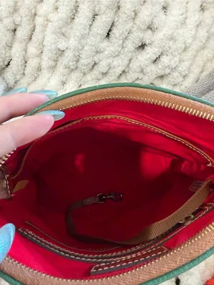 Dooney & Bourke Emerald Green Pebbled Leather Shoulder Bag with Brown Trim thumbnail 10