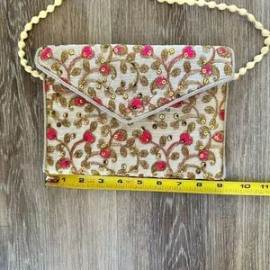 Embroidered multicolored pom Pom strap crossbody purse thumbnail 9