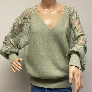 NWOT Fashion Green Sweater Lace Sheer Sleeves & Open Back Lace Design size XL thumbnail 1