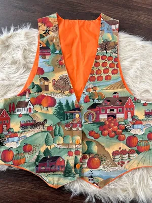 Vintage Handmade Harvest Pumpkin Hay Ride Fall Thanksgiving Vest Top OS thumbnail 1