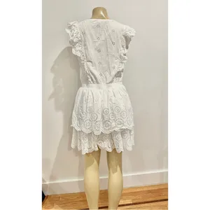 New Steve Madden Eyelet Ruffle Dress Sz L White Elastic Waist Cotton NWT thumbnail 8