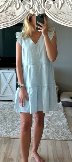 Southern Tide Evelyn Seersucker Tiered Blue & White Cotton Dress - Sz XS 💚🎀 thumbnail 1