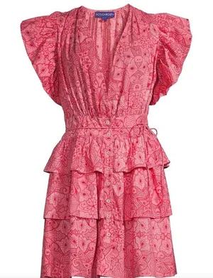 Tuckernuck Ro’s Garden Hunan Floral Mini Dress M Pink Flutter Sleeve V Neck NEW thumbnail 1