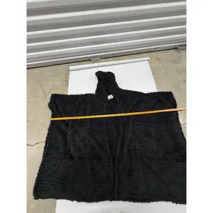 Black Sherpa Fleece Hooded Poncho Oversized Wrap with Pockets One Size thumbnail 7