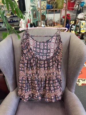 Brandy Melville Navy Boho Open Back Skater Dress • Tiered Ruffle Mini Dress •Size Small thumbnail 2