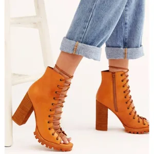 Free People Palermo Heels Ankle Boots Leather Lace-Up Corset Cutouts Booties 7 thumbnail 3