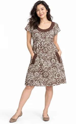 Boden A-Line Dress Linen Brown Floral Boho Retro Cottagecore Preppy Womens 8 thumbnail 1