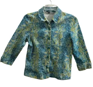 Kelly Scott Blue and Green Python Snake Print Animal Pattern Knit Jacket S! thumbnail 1