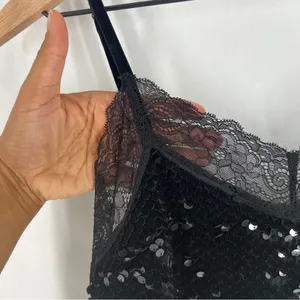 Guess Liu Velvet Sequin Stretch Black Lace Slip Mini Dress NWT‎ Size XS thumbnail 5