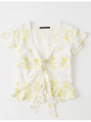 Abercrombie & Fitch Yellow White Floral Short Sleeve Blouse Size Small thumbnail 9