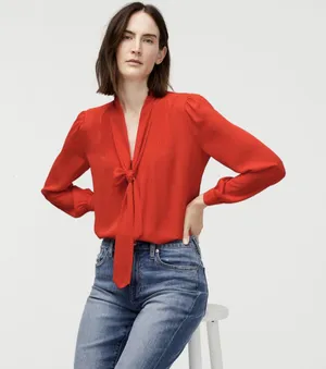 J.Crew Long Sleeve Tie Red Blouse thumbnail 1