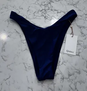 NWT Quince Deep Navy High Rise High Leg Dipped Bikini Bottom Size Small thumbnail 1