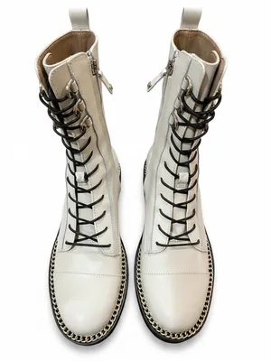 Sam Edelman Lenley Ivory Leather Gold Chain Combat Boots Size 8 NIB thumbnail 2