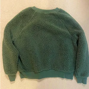 old navy solid green crewneck fuzzy soft sherpa long sleeve pullover sweatshirt thumbnail 3