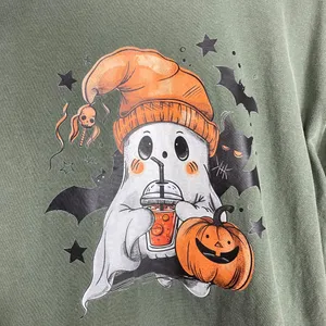 Comfort Colors Halloween‎ T-Shirt Ghost Bats Cutesy Short Sleeve Army Green Crew Neck Size XL thumbnail 10