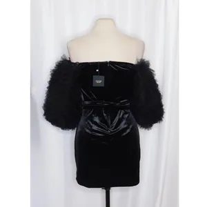 NWT!! ZARA Black Velvet Dress Ruffled Tulle Sleeves Rhinestone Party Cocktail thumbnail 9