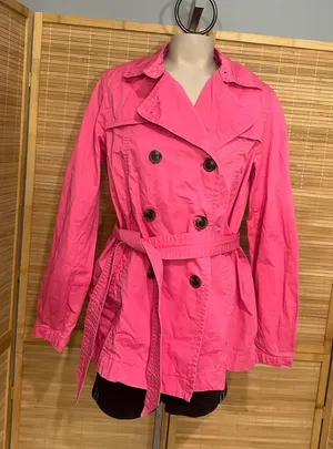 GAP misses size M Medium hot Pink belted Trench coat dress jacket Easter Spring thumbnail 1