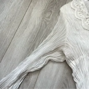 Romantic Bohemian Blouse crinkle pleat lace womens White one size cottage fairy thumbnail 7