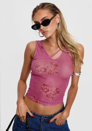 Princess Polly Dangelio Mesh Top Pink thumbnail 1