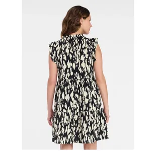 Black Cream Abstract‎ Print Dress Tiered Flutter Sleeve M NWT Summer Spring thumbnail 3