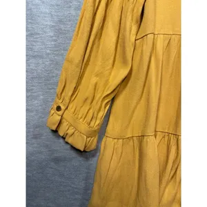 Maeve Anthropologie Mustard Goldie‎ Tiered Tunic Top Tie Neck Back Sz S thumbnail 3