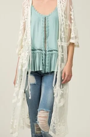 ✨ SHEER LACE VELVET KIMONO ✨ Size L thumbnail 1