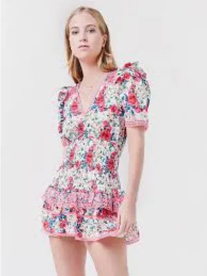 LoveShackFancy Rena Mini Dress Women Medium Red Pink Floral Lace Excellent thumbnail 2