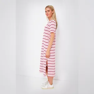 Tuckernuck Pomander Place Gio Stripe Short Sleeve Long Maxi Dress Red Pink Small S thumbnail 2