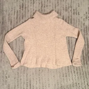 Free People Sidewinder Wool Sweater 100% Wool Turtleneck Beige XS thumbnail 2