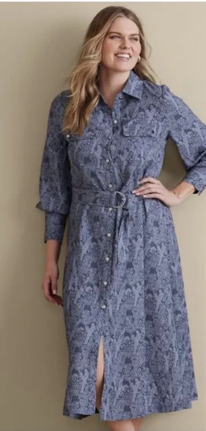 Soft Surroundings Blue Patterned Long-Sleeve Shirt Dress 1X thumbnail 1