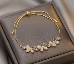 18K Gold Plated Adjustable Crystal Butterfly Charm Bracelet for Women thumbnail 1