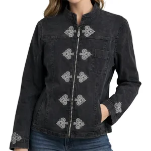 Vintage Christine Alexander Jean Jacket Swarovski Crystals Full Zip Black Large thumbnail 1