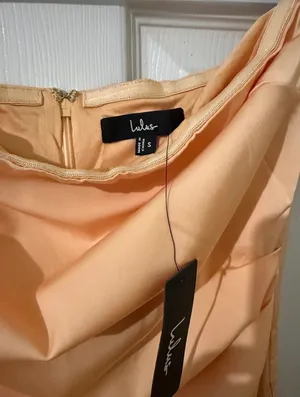 Lulus Strapless Ruffle Midi Dress in Peach thumbnail 4