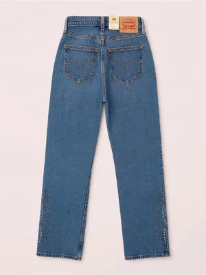 Levi's Women's 501® Straight Leg Jeans in Blue Denim with Tan Patch thumbnail 4
