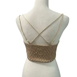 Free People One Adella Bralette Crochet Lace Tan Camel Nude Cross Strap Boho M thumbnail 6
